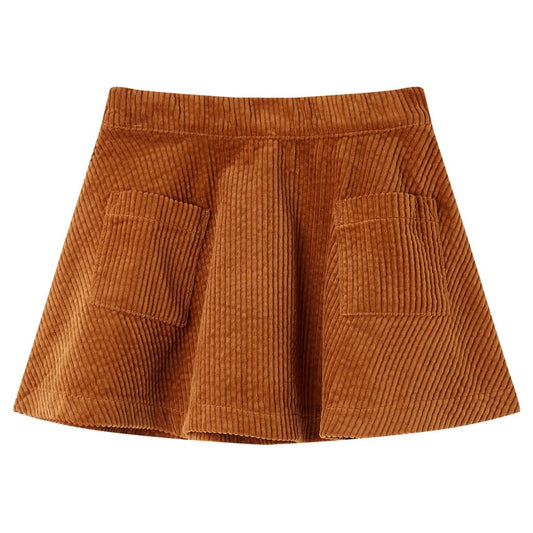 Children's skirt with pockets, velvet, cognac brown, 92