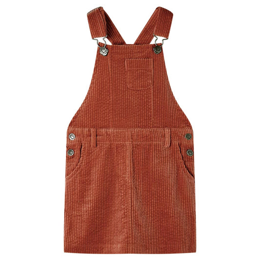 Children's dress with suspenders, velvet, cognac brown, 104