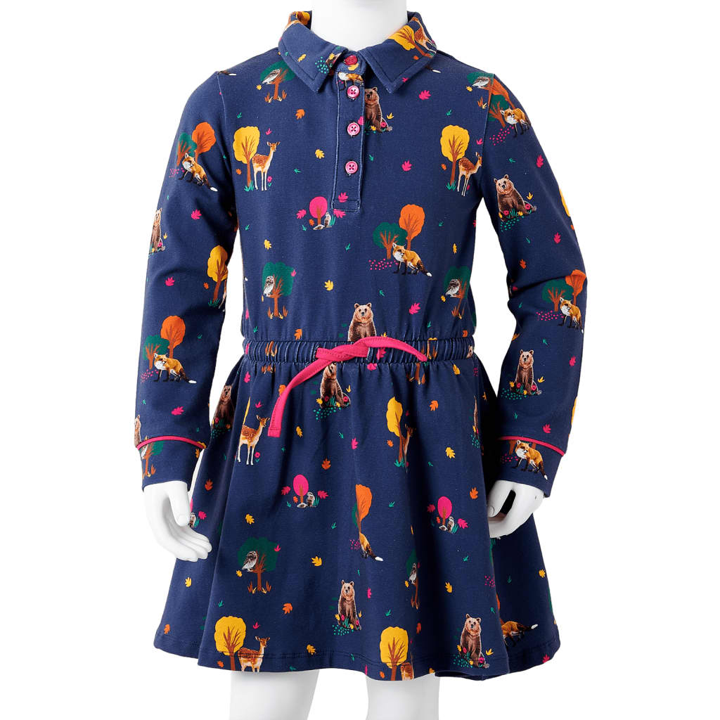 Children's long-sleeved dress, with drawstring, navy blue, 104