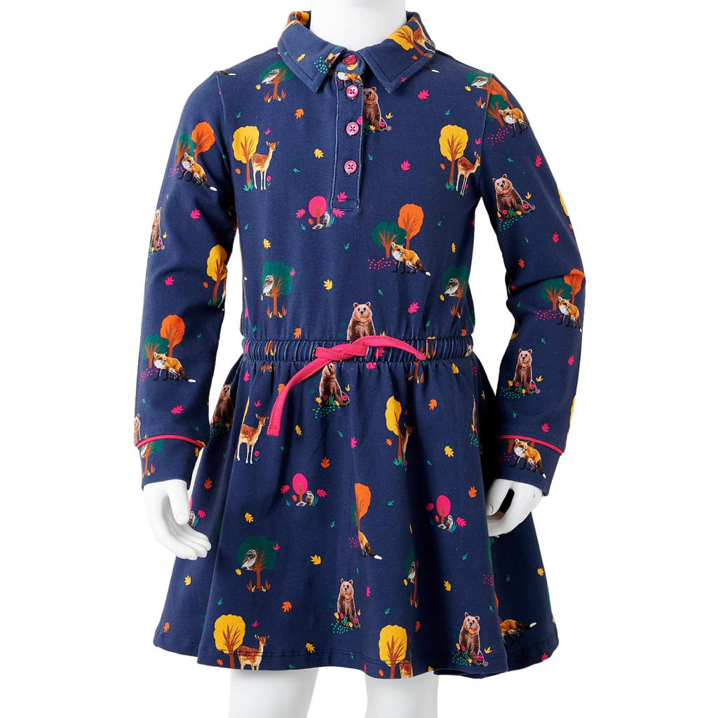 Children's long-sleeved dress, with drawstring, navy blue, 116