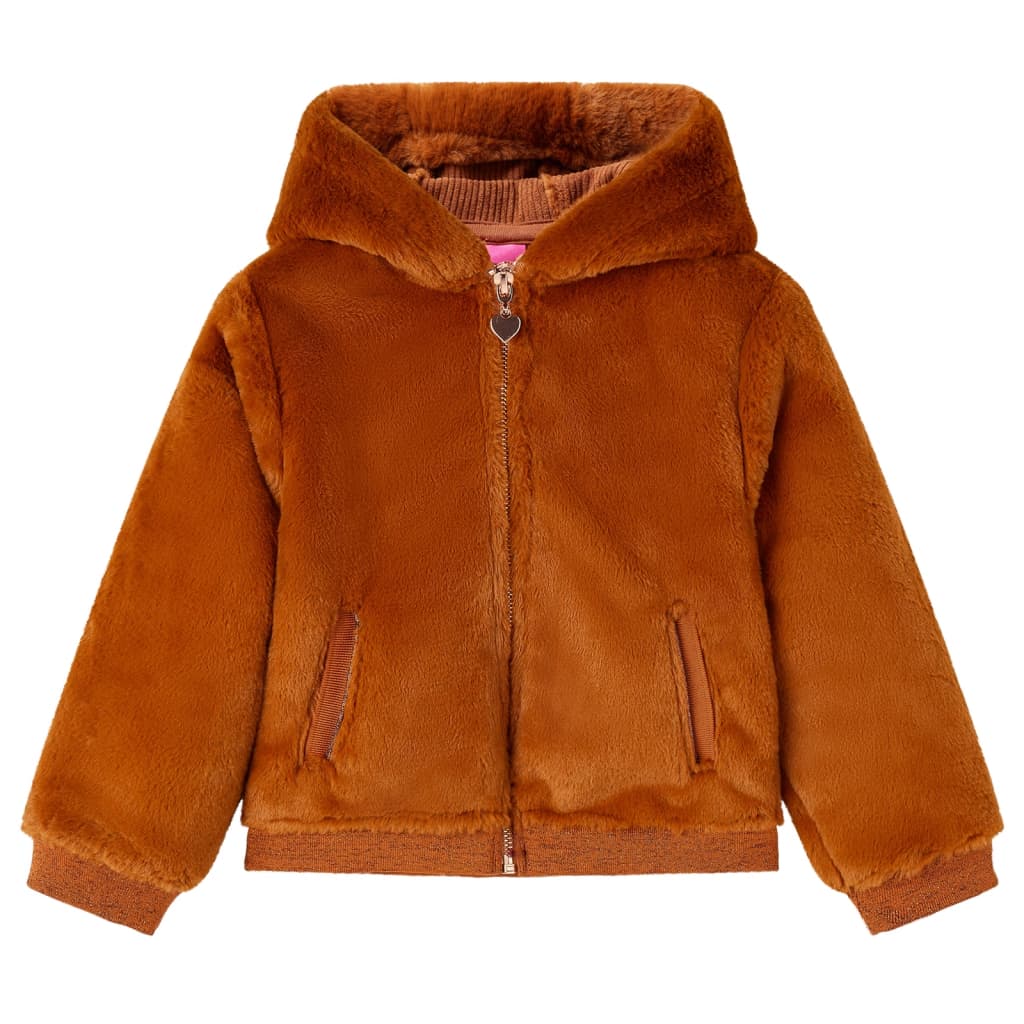 Children's hooded jacket, faux fur, cognac brown, 104