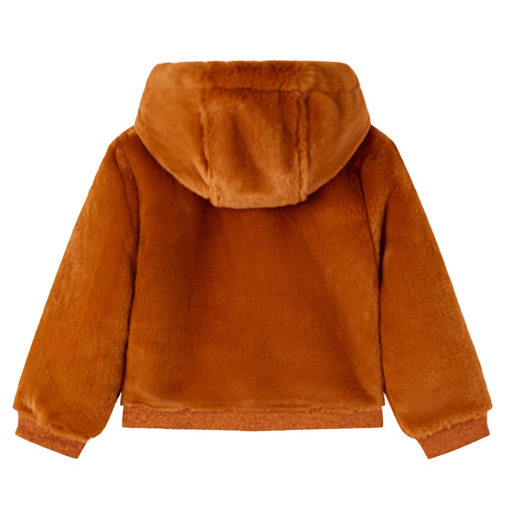 Children's hooded jacket, faux fur, cognac brown, 104