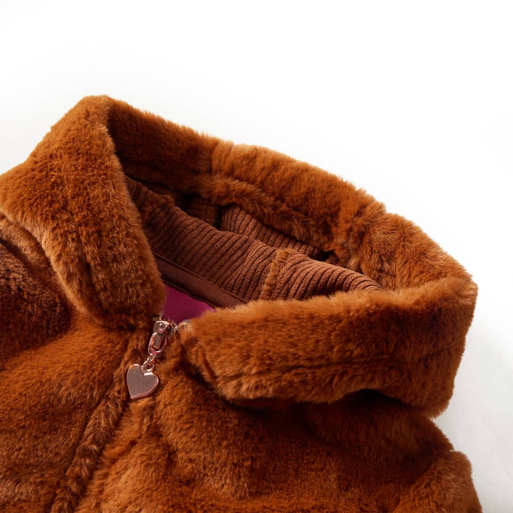 Children's hooded jacket, faux fur, cognac brown, 104