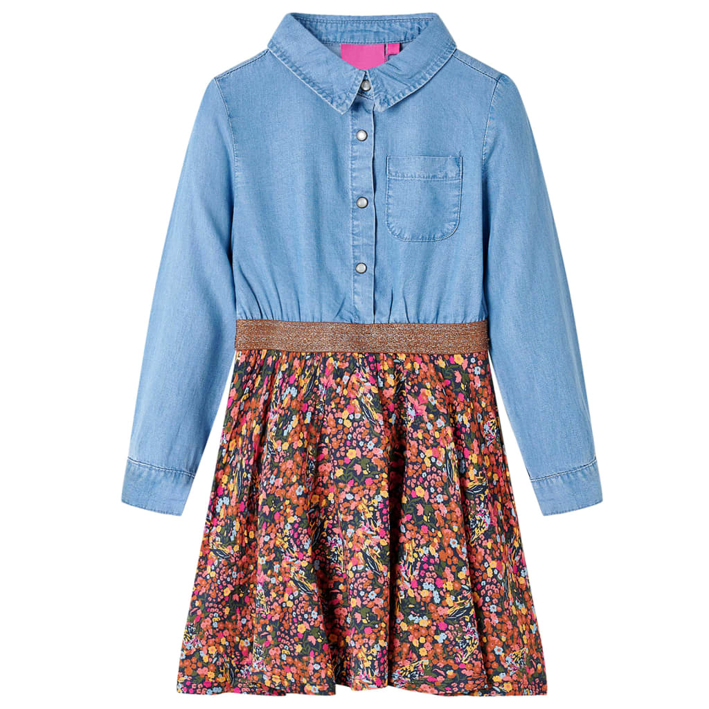 Long-sleeved children's dress, denim blue, 92