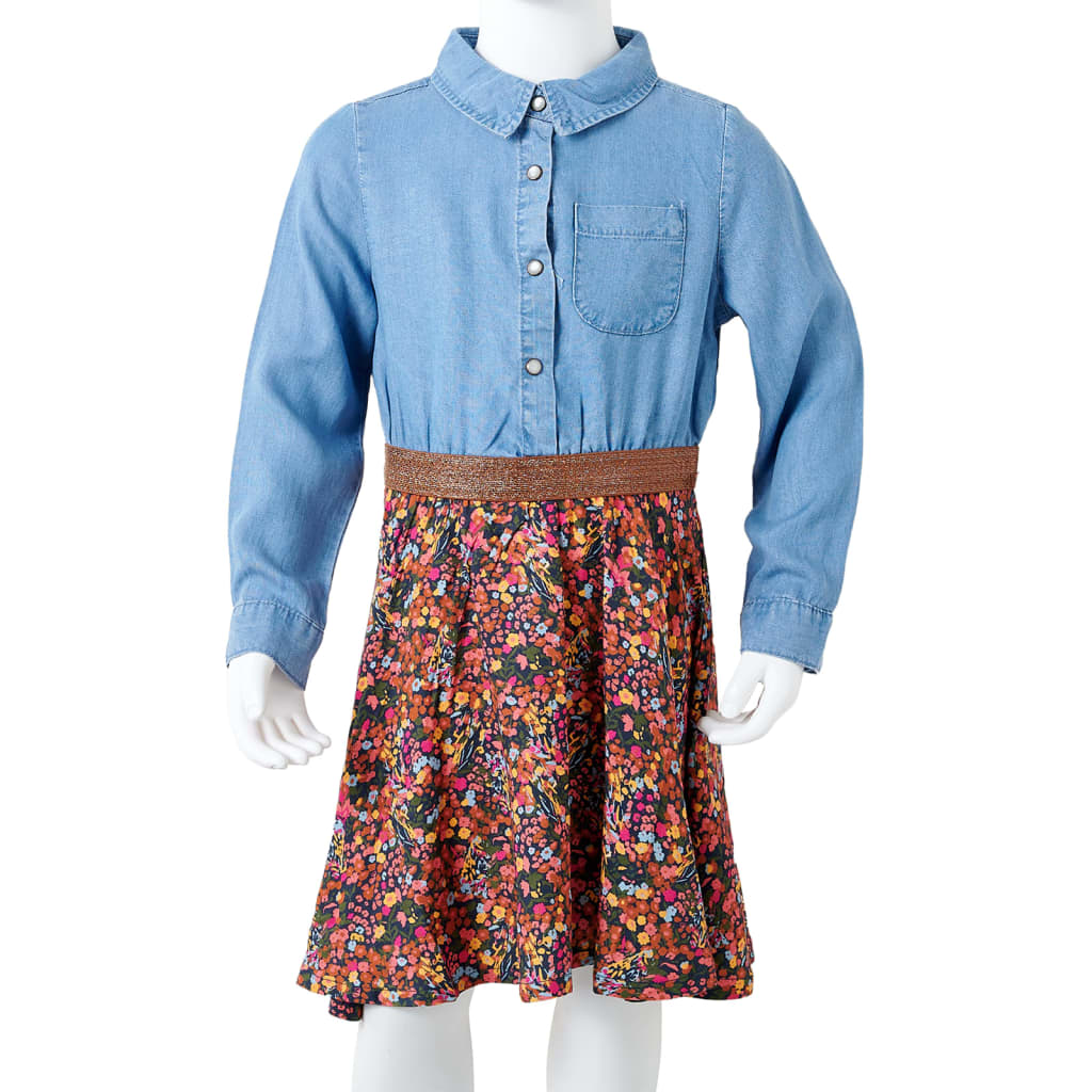 Long-sleeved children's dress, denim blue, 92