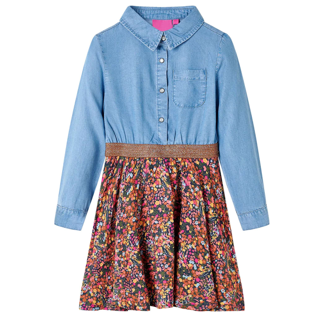 Long-sleeved children's dress, denim blue, 104