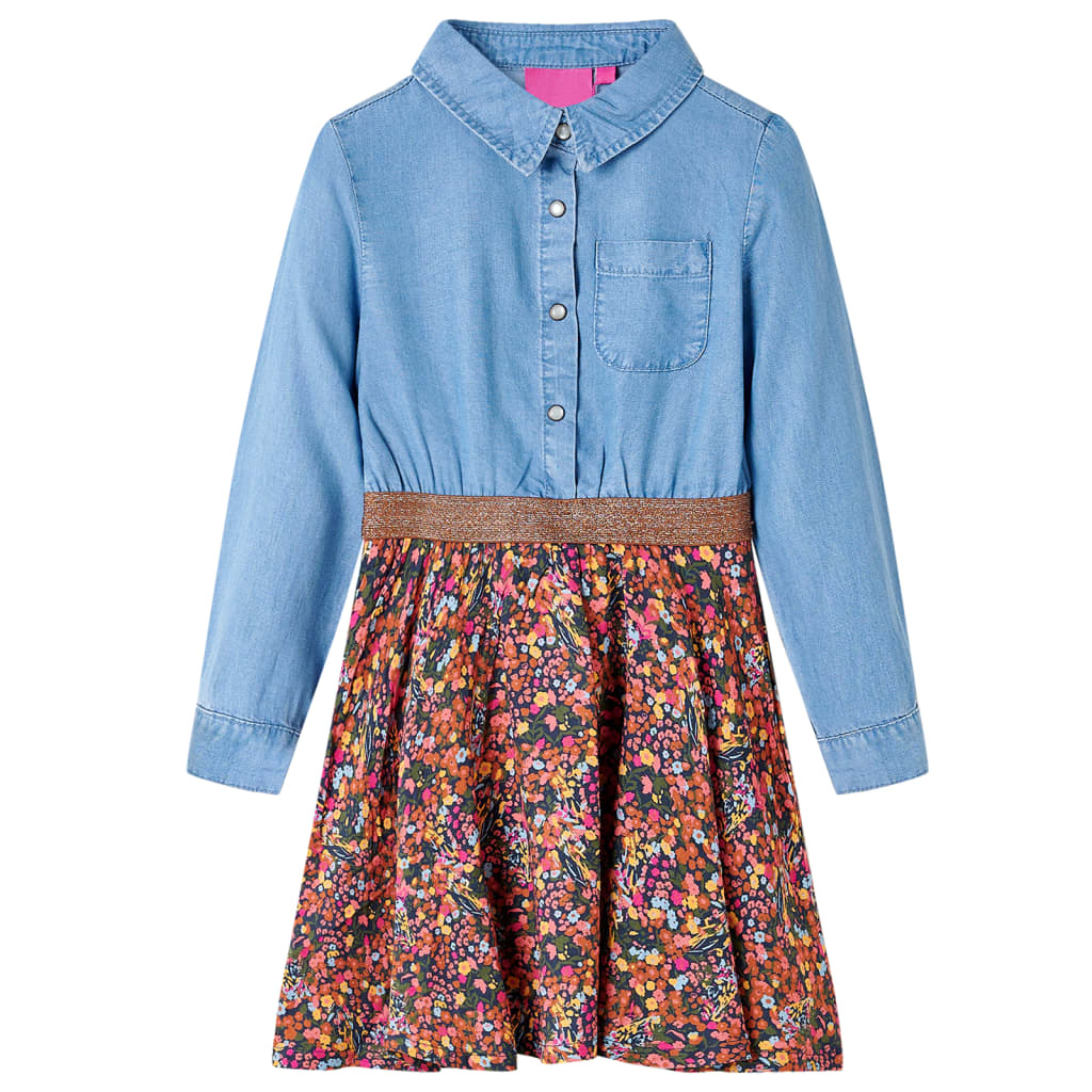 Long-sleeved children's dress, denim blue, 116