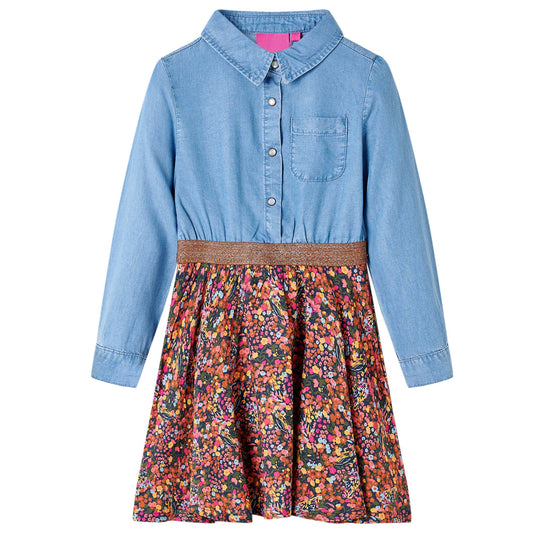 Long-sleeved children's dress, denim blue, 116