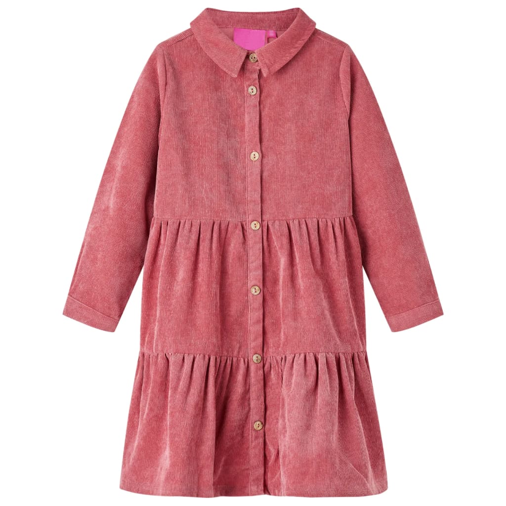 Long-sleeved children's velvet dress, dusty pink, 92