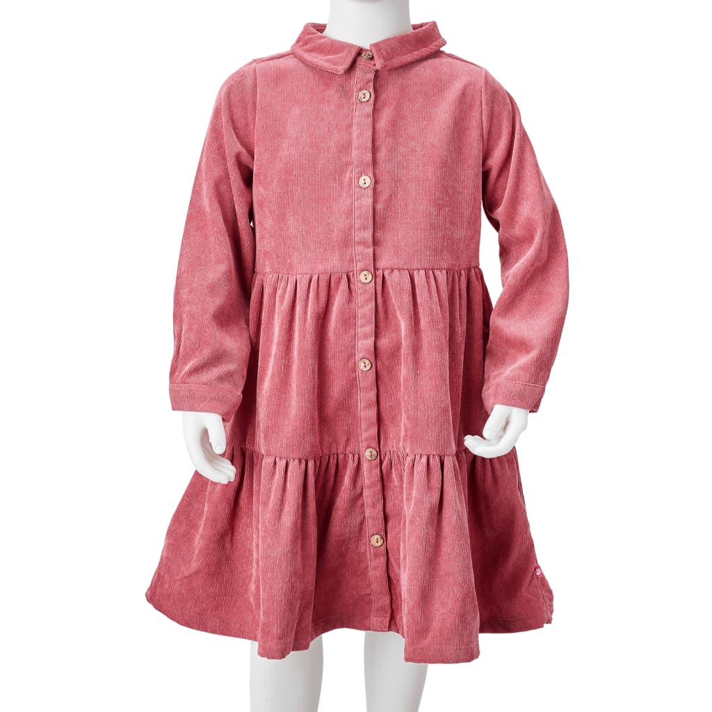 Long-sleeved children's velvet dress, dusty pink, 104