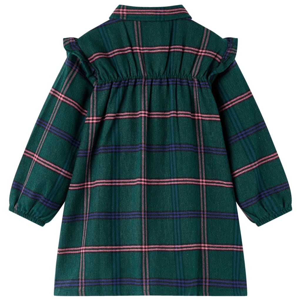 Children's dress with long sleeves and ruffles, dark green, 92