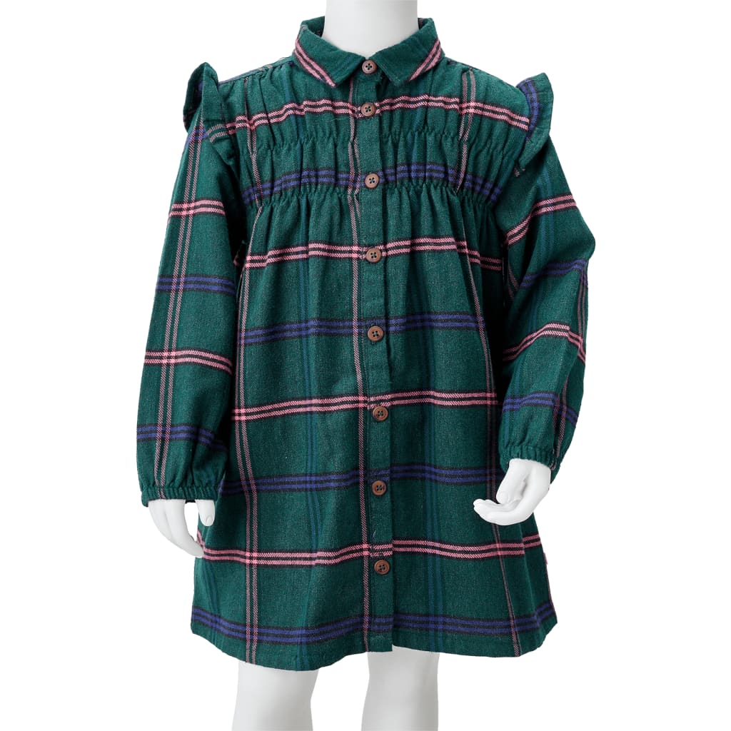 Children's dress with long sleeves and ruffles, dark green, 92