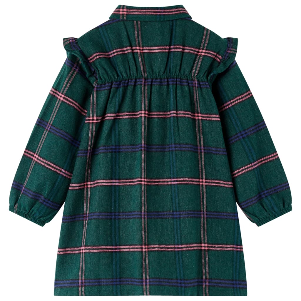 Children's dress with long sleeves and ruffles, dark green, 104