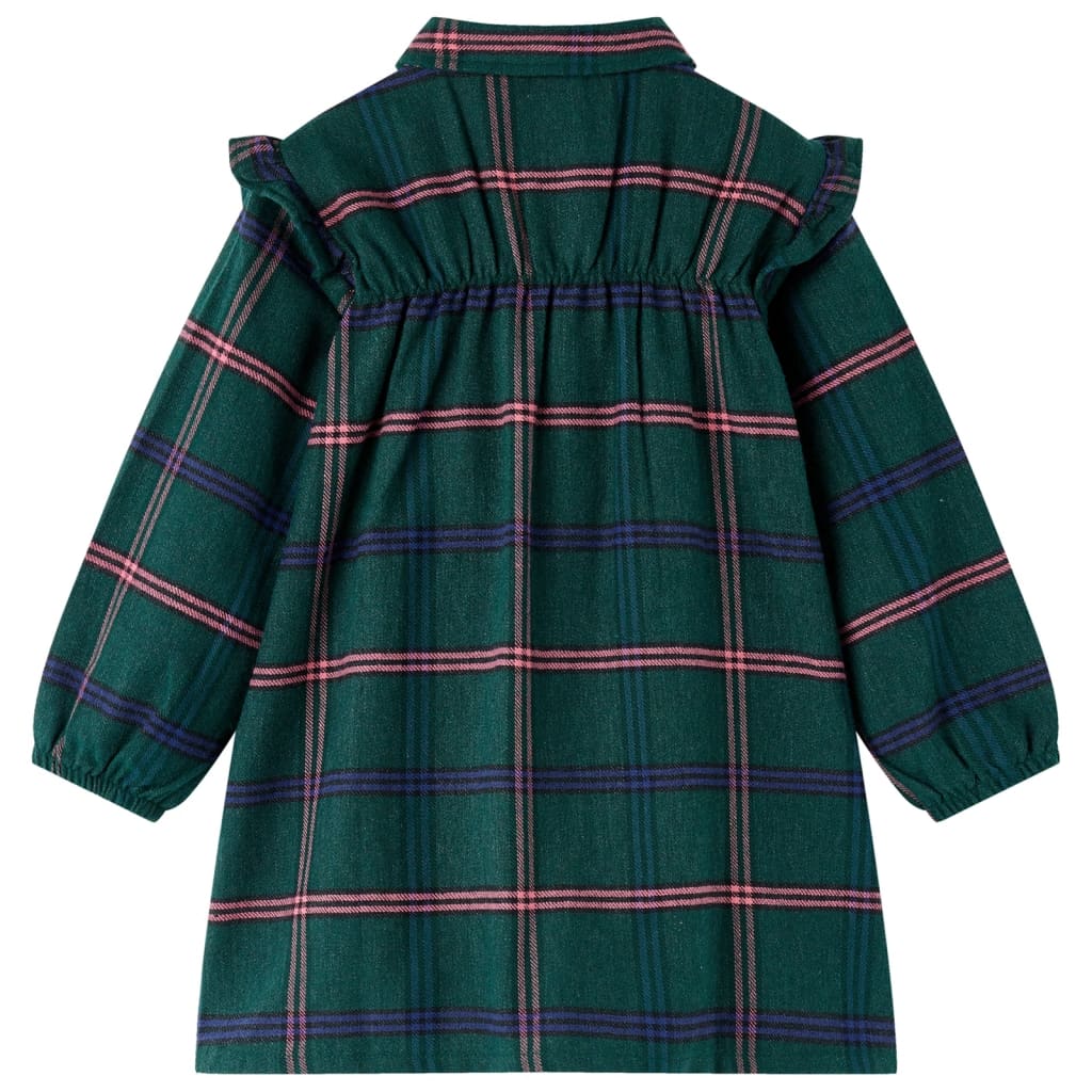 Children's dress with long sleeves and ruffles, dark green, 128