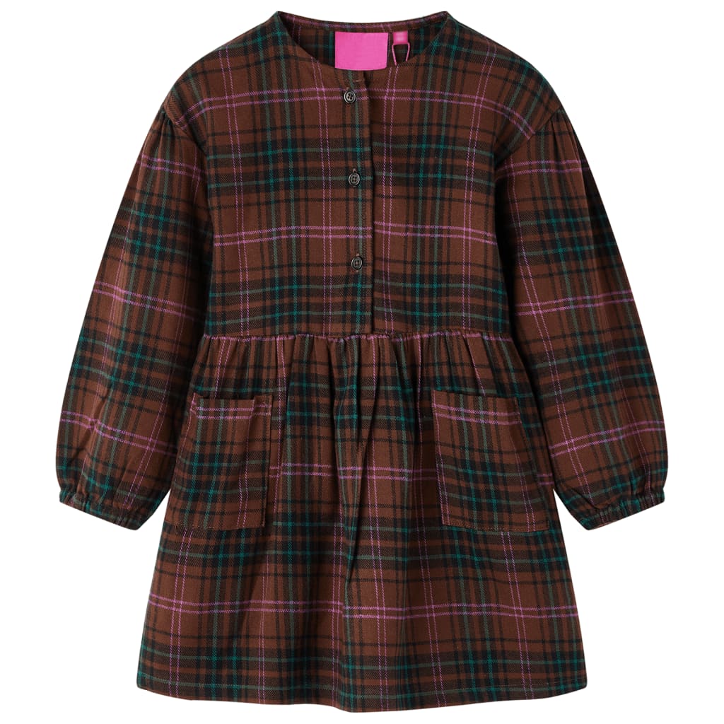 Long-sleeved children's dress, cognac brown, 92