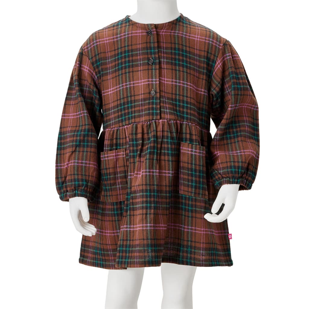 Long-sleeved children's dress, cognac brown, 92