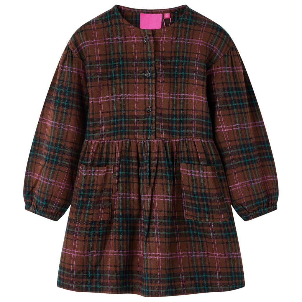 Long-sleeved children's dress, cognac brown, 104