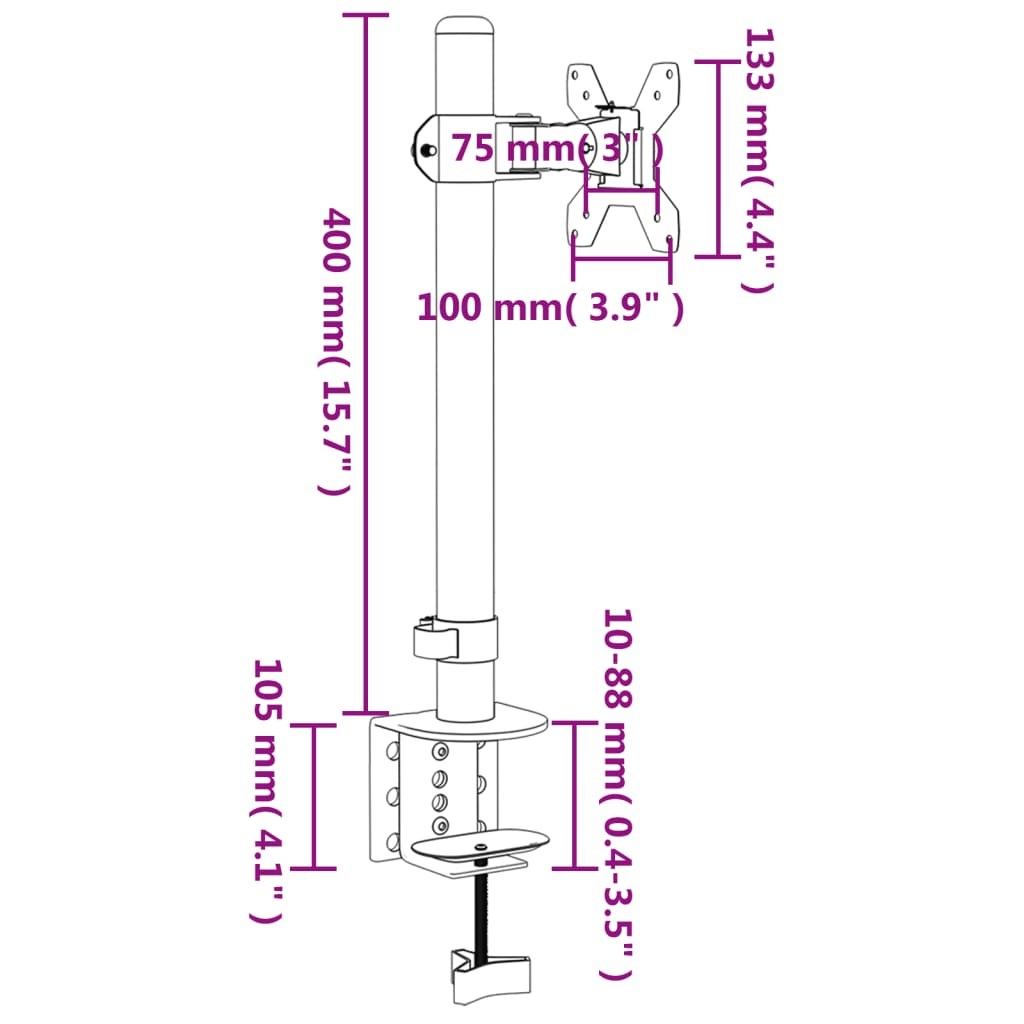 monitor mount black steel VESA 75/100 mm