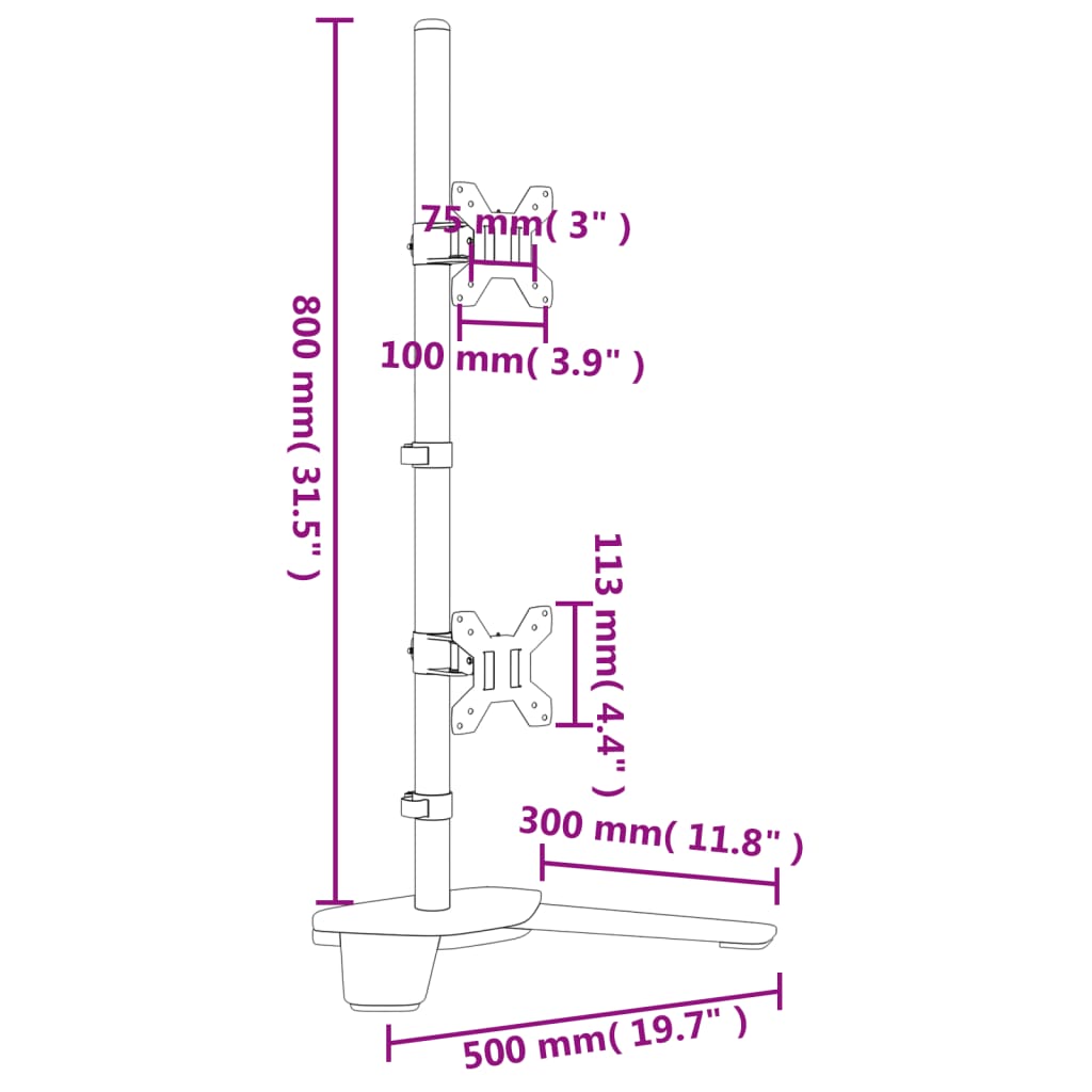 dual monitor stand, black, steel VESA 75/100 mm