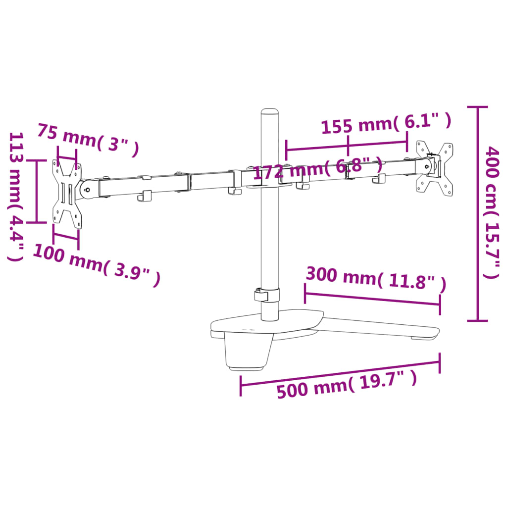 dual monitor stand, black, steel VESA 75/100 mm