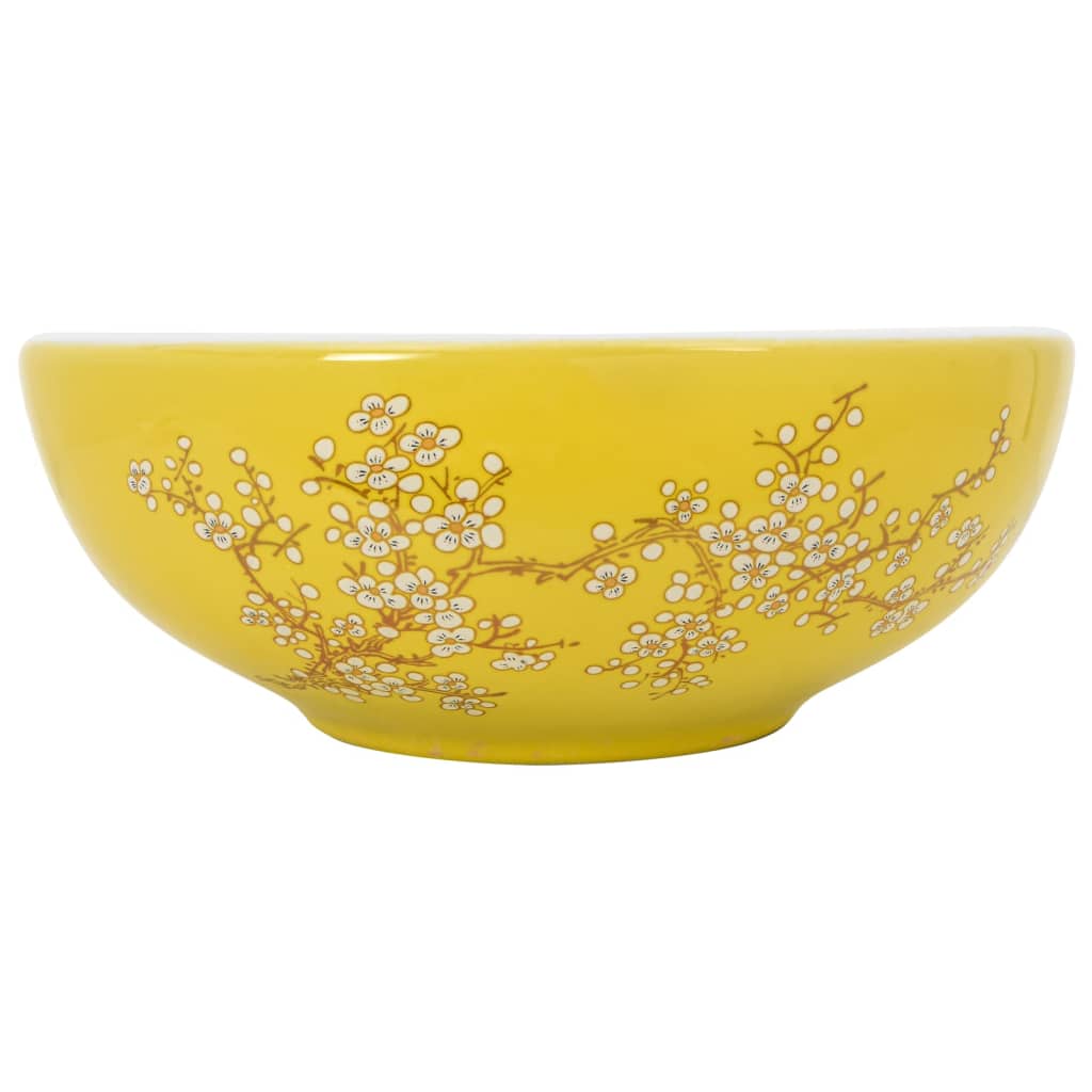 countertop sink, white and yellow, round, Φ41x14, ceramic