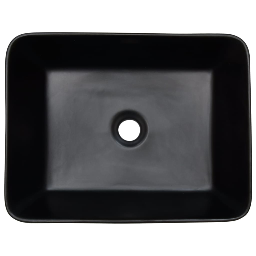 countertop sink, black and brown, rectangular, ceramic