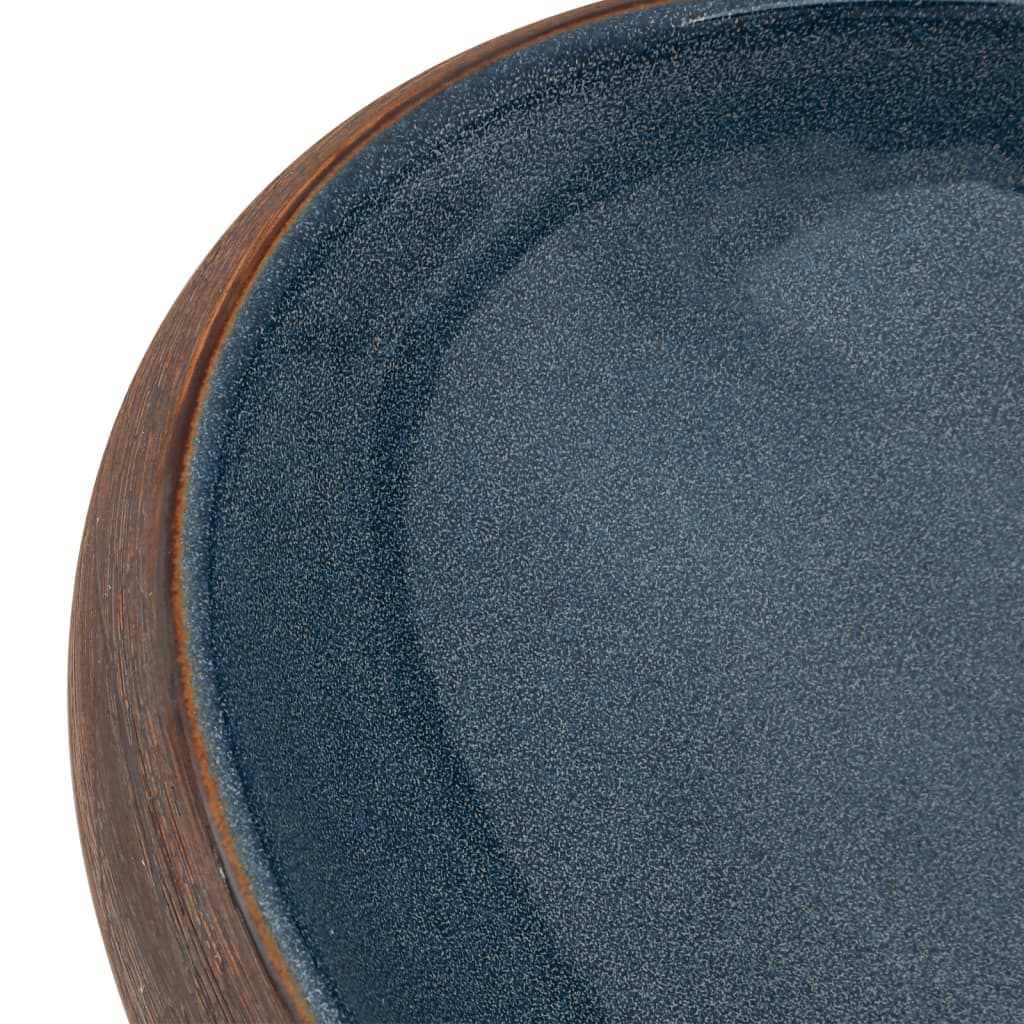 countertop sink, brown and blue, oval, ceramic