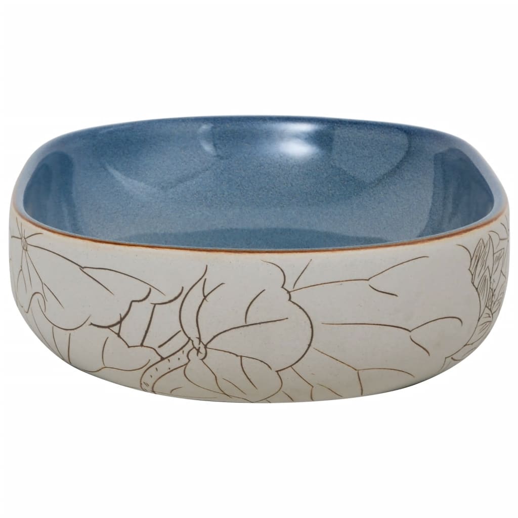 countertop sink, sand-colored and blue, oval, ceramic