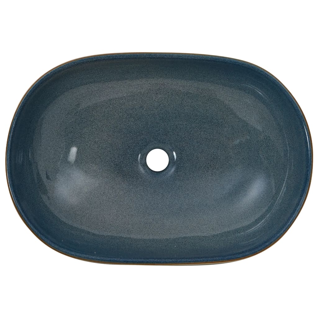 countertop sink, sand-colored and blue, oval, ceramic