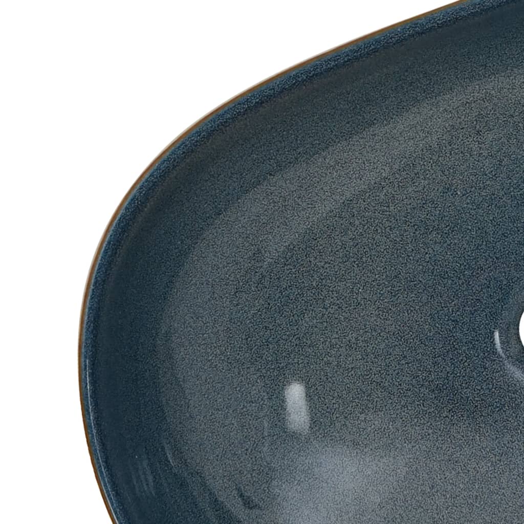 countertop sink, sand-colored and blue, oval, ceramic