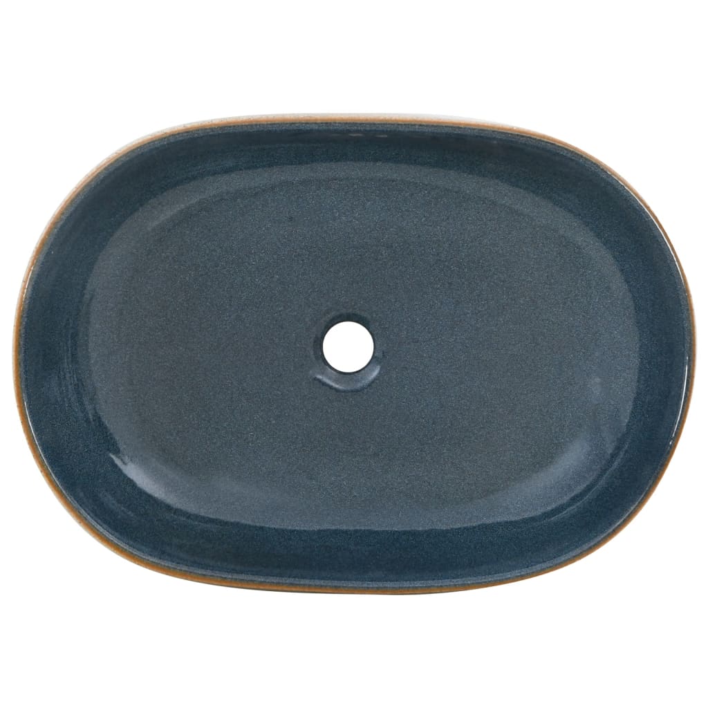 countertop sink, sand-colored and blue, oval, ceramic