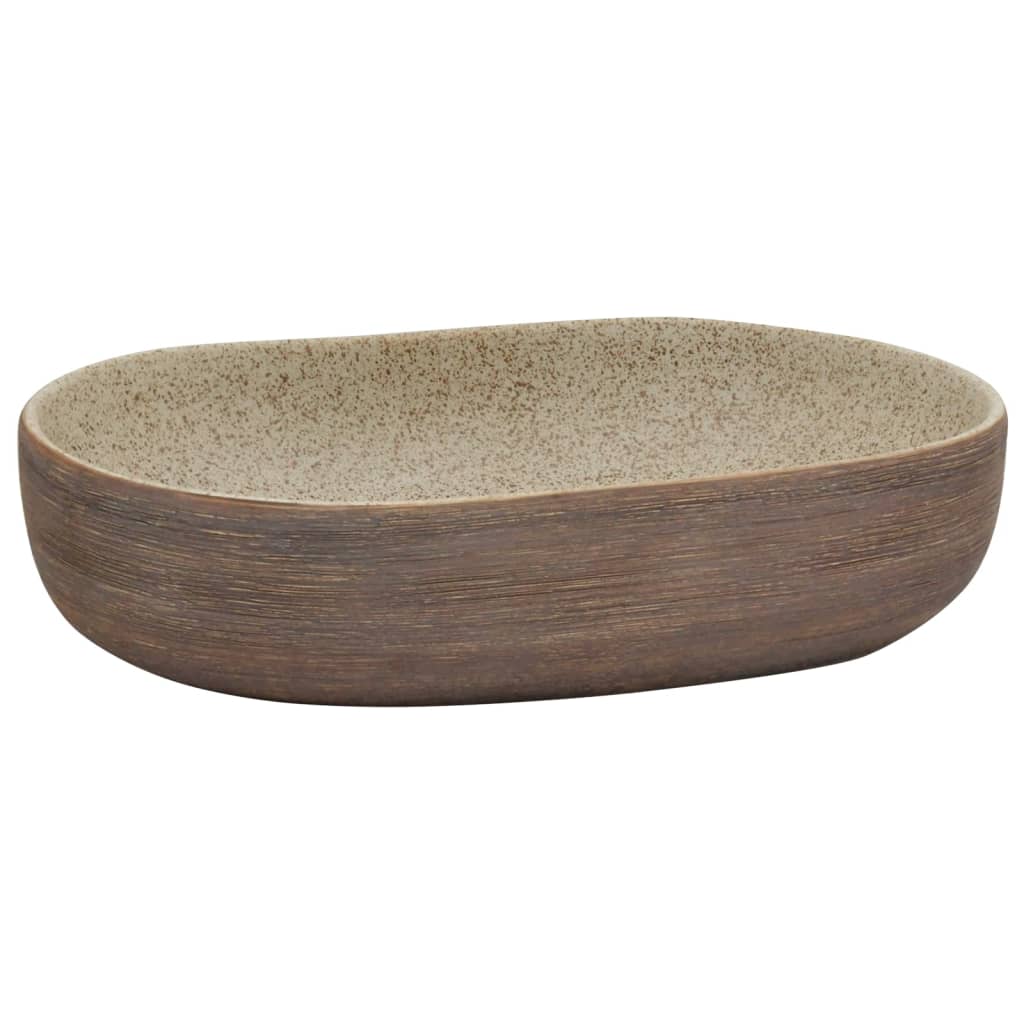 countertop sink, sand beige and brown, oval, ceramic