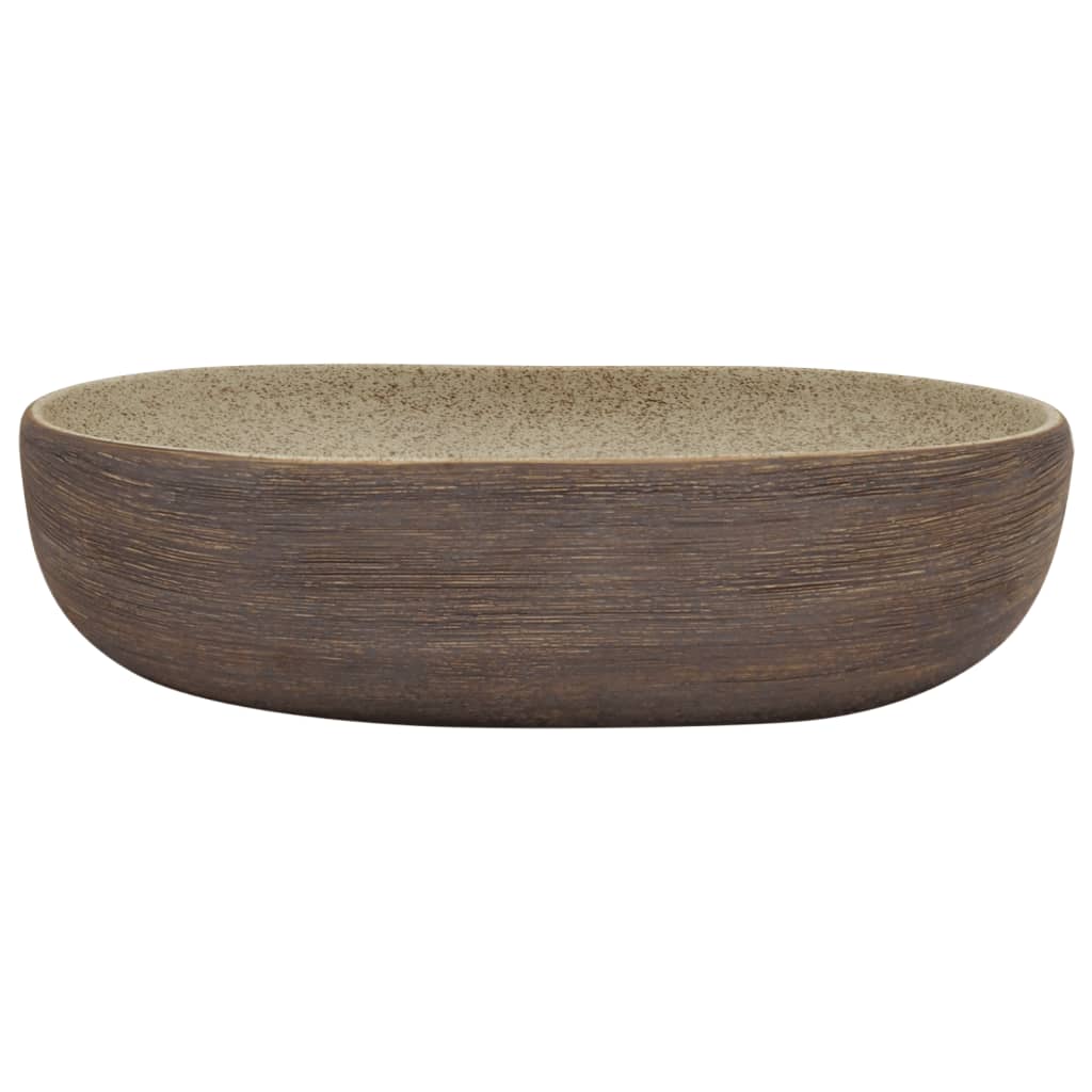 countertop sink, sand beige and brown, oval, ceramic