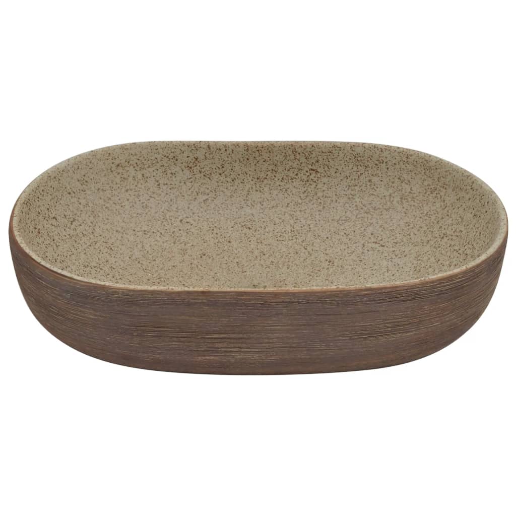 countertop sink, sand beige and brown, oval, ceramic