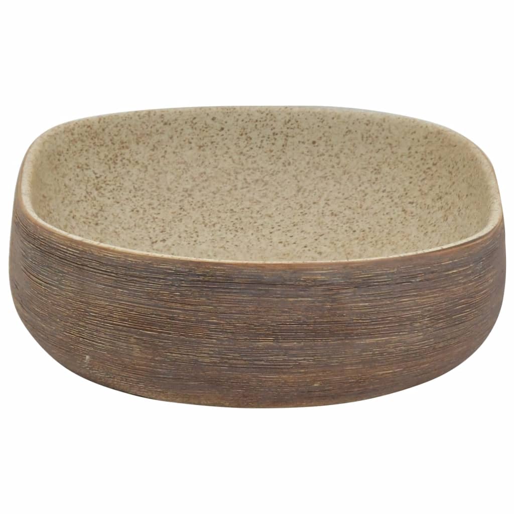 countertop sink, sand beige and brown, oval, ceramic