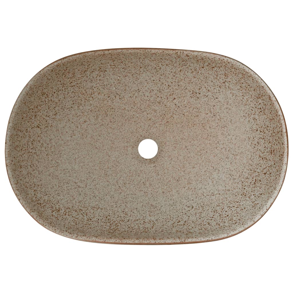 countertop sink, sand beige and brown, oval, ceramic