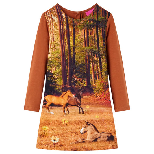 Long-sleeved children's dress, cognac brown, 92