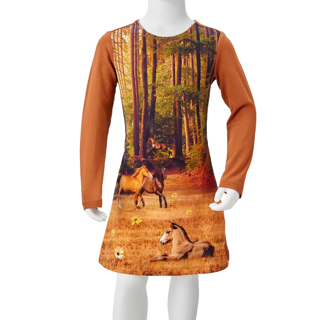 Long-sleeved children's dress, cognac brown, 92