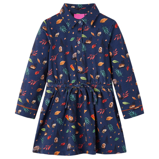 Long-sleeved children's dress, navy blue, 104