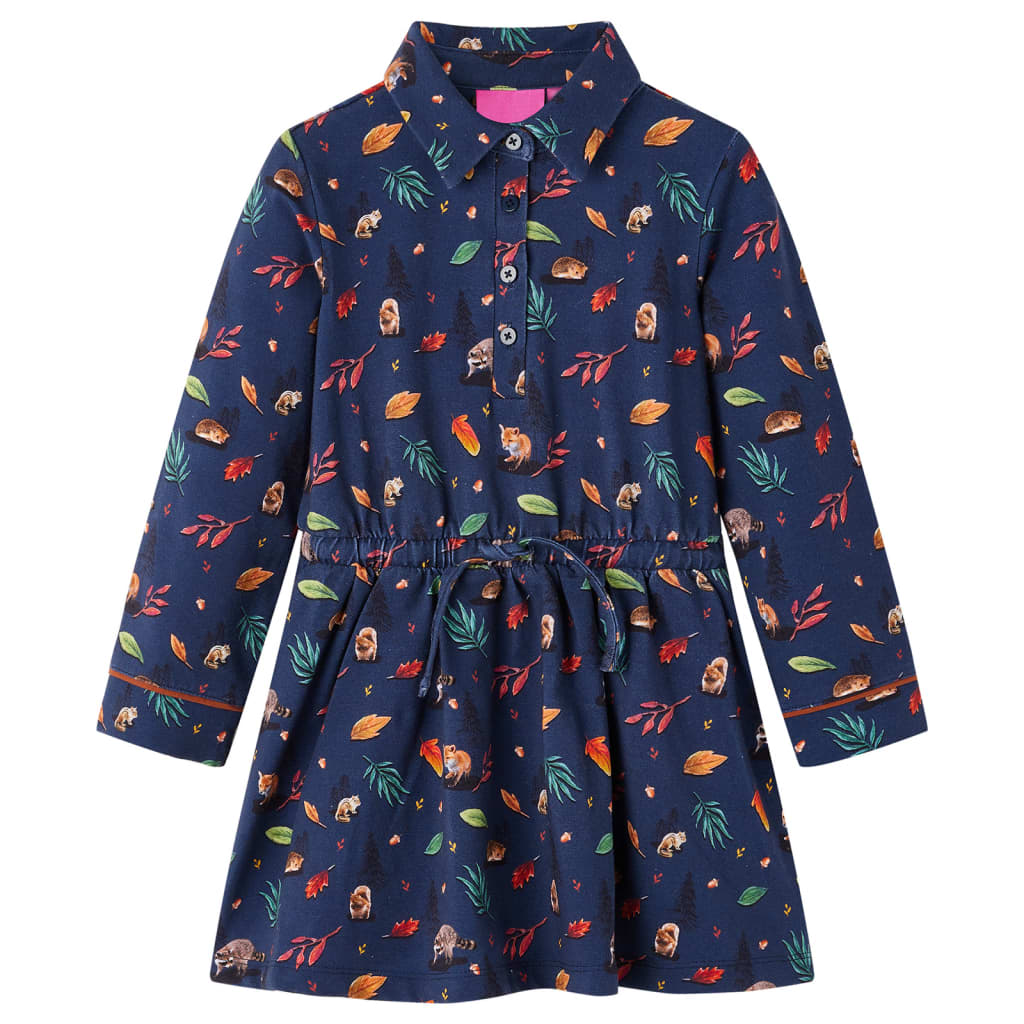 Long-sleeved children's dress, navy blue, 128