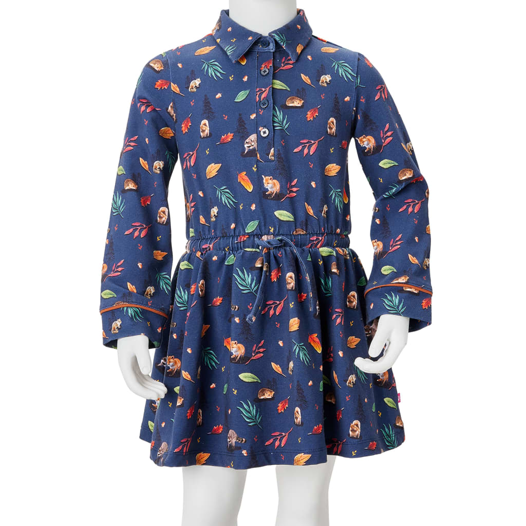 Long-sleeved children's dress, navy blue, 128