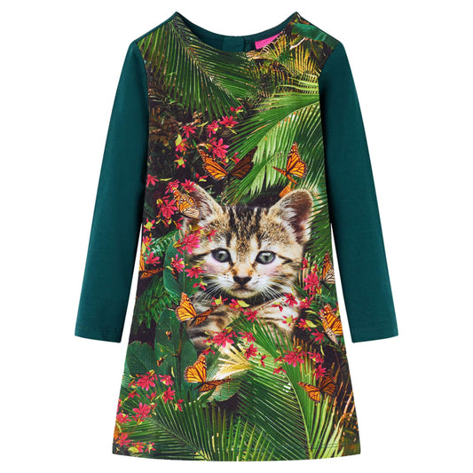 Long-sleeved children's dress, dark green, 92