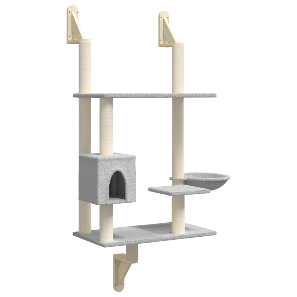 Wall-mounted cat scratching post, light gray, 153 cm