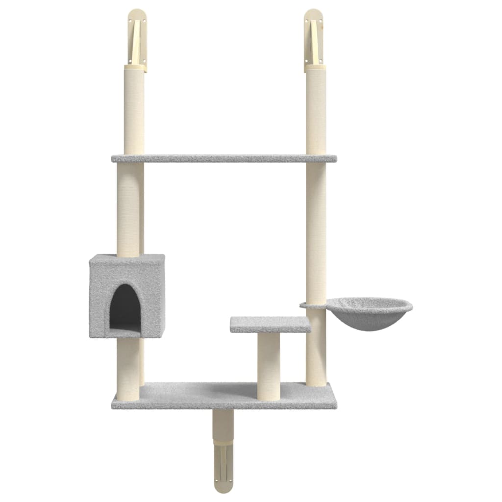 Wall-mounted cat scratching post, light gray, 153 cm