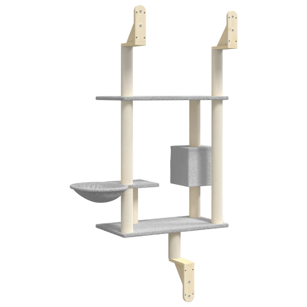 Wall-mounted cat scratching post, light gray, 153 cm