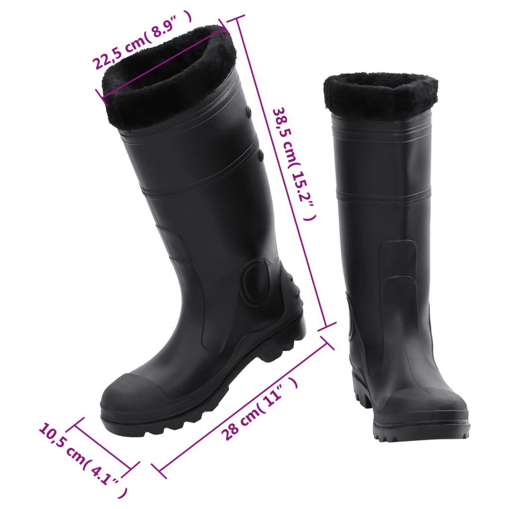 rubber boots with removable lining, black, size 41, PVC