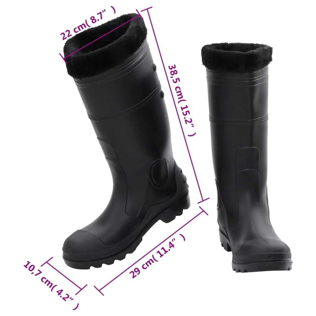 rubber boots with removable lining, black, size 42, PVC