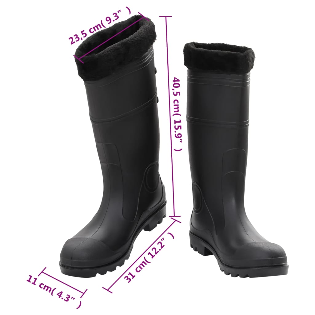 rubber boots with removable lining, black, size 45, PVC