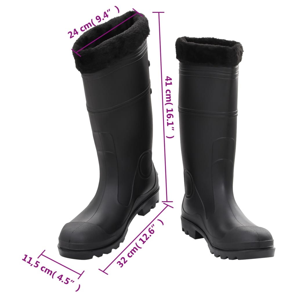 rubber boots with removable lining, black, size 46, PVC