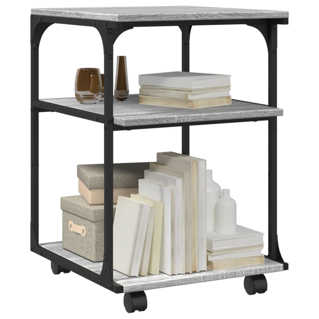 printer stand, 3 levels, Sonoma grey, 43x48x64 cm, artificial wood